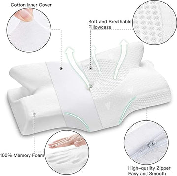 NAP2WELL Cervical Memory Foam Pillow, Contour Pillows for Shoulder Pain, Ergonomic Orthopedic Sleeping Neck Contoured Support Pillow for Side, Back and Stomach Sleepers