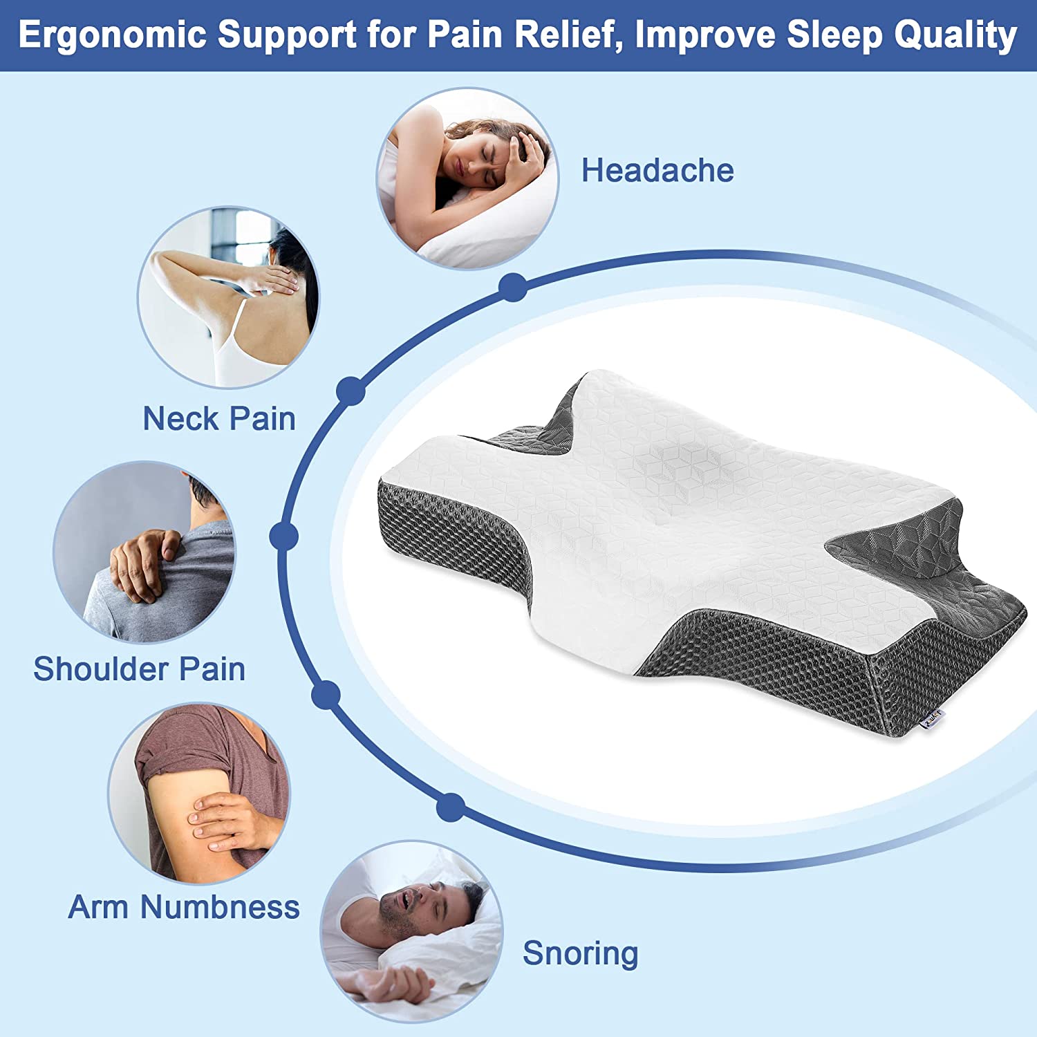 Cervical Memory Foam Pillow, Contour Pillows for Neck and Shoulder Pain,  Ergonomic Orthopedic Sleeping Contoured Support Pillow for Side Sleepers