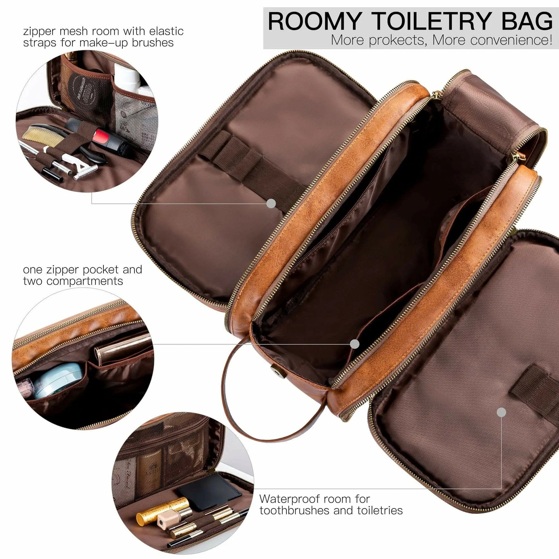Premium PU Leather Makeup Bag Large Capacity with Multiple Compartments for  Tourism Business Trip Cosmetic Storage 