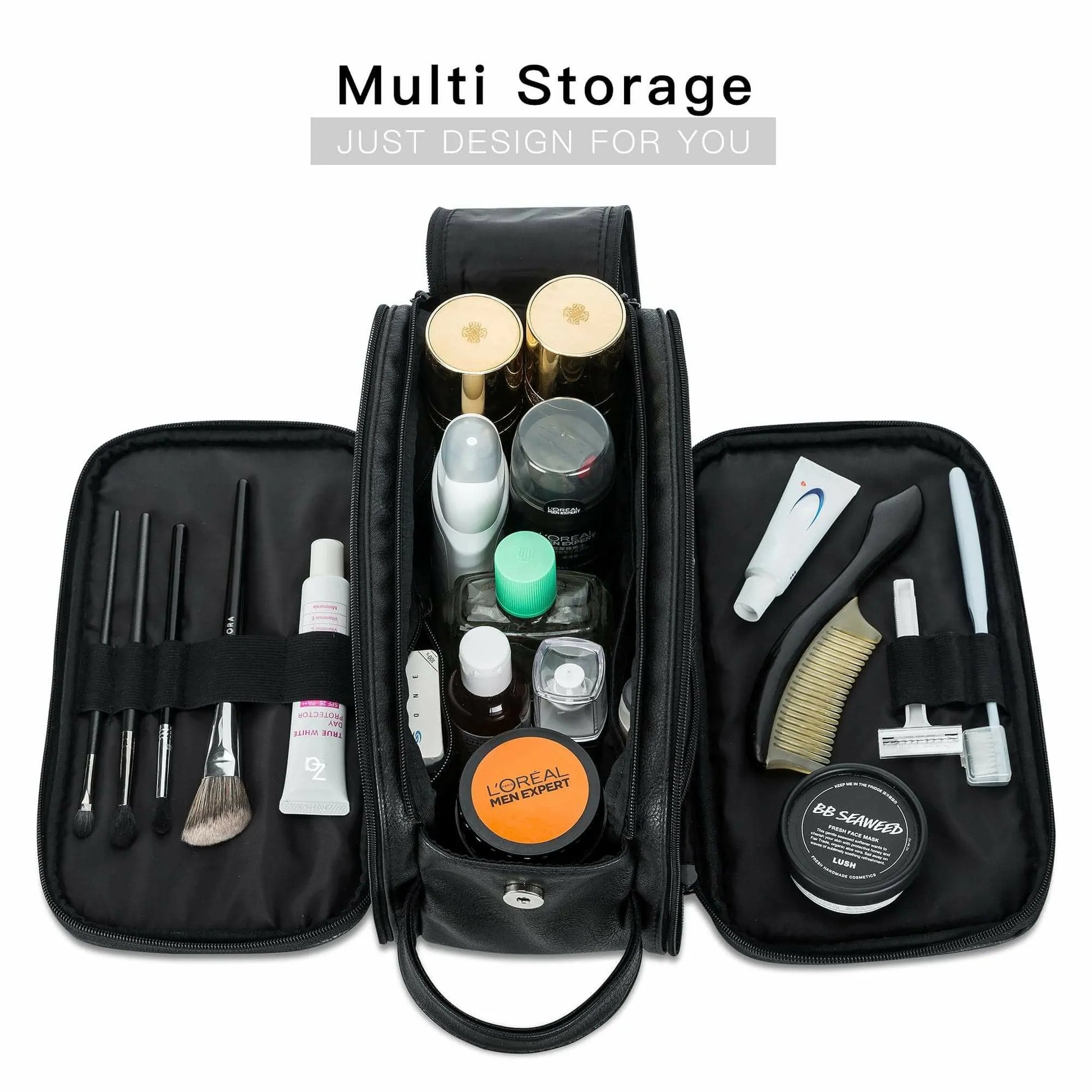 Premium PU Leather Makeup Bag Large Capacity with Multiple Compartments for  Tourism Business Trip Cosmetic Storage 